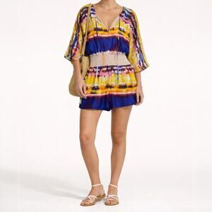 Halston‎ Heritage Resort Vacation Silk Romper 2 Abstract Stripe Smocked Colorful